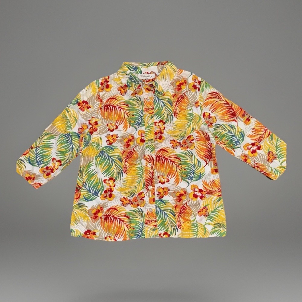 Breckenridge Woman's Sz PM Button Up Shirt Cool Summer Top Island Floral Festive